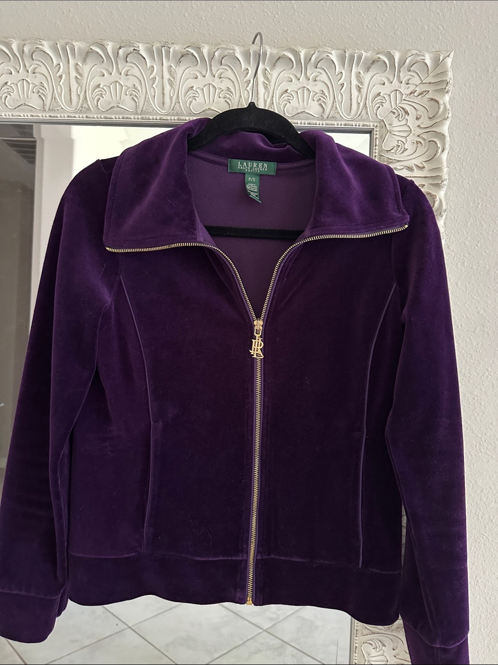 Lauren Ralph Lauren Deep Purple Velour Zip Sweatshirt Jacket